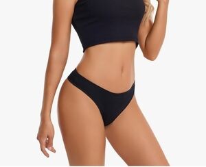 Anzermix Black Cotton Blend 6 Pack Basic Thong Underwear Womens Size Large NEW